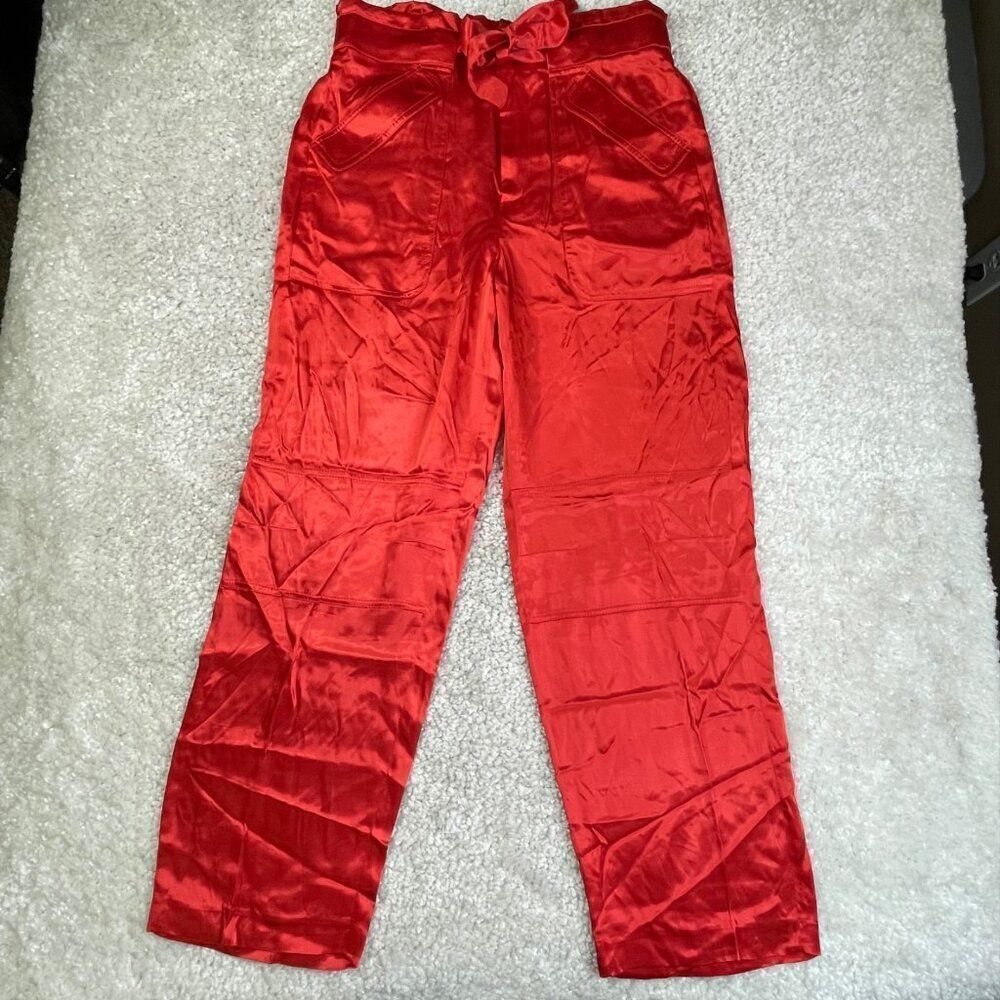 J. Crew High Waisted Satin Paperbag Pants Red Womens 8 NEW
